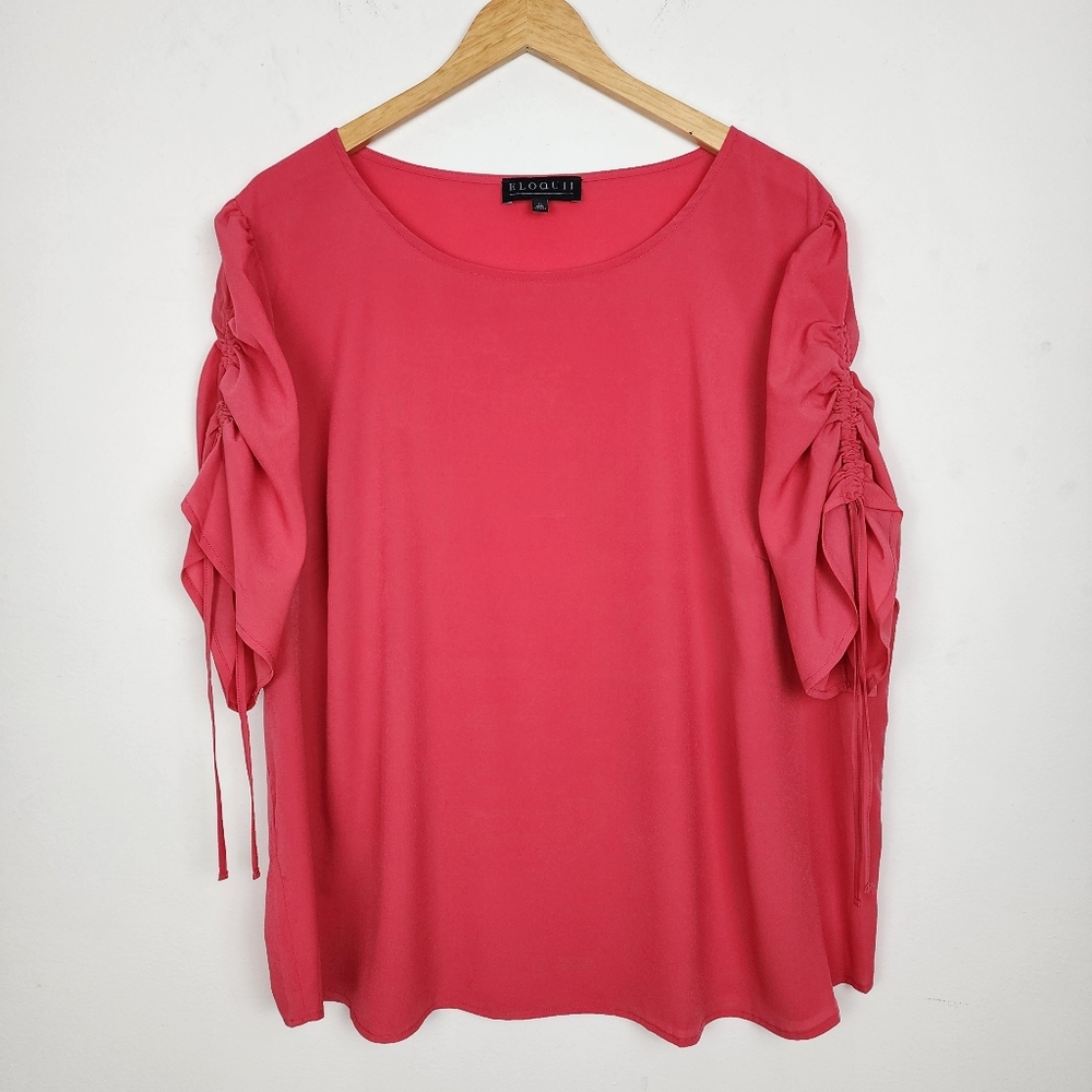 Eloquii Pink Ruched Sleeve Top Blouse Popover Size 22 - Picture 14 of 14